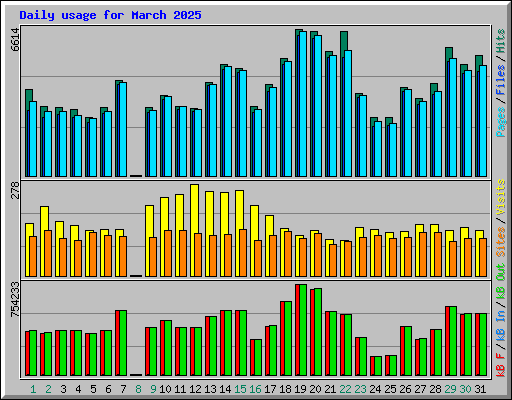 Daily usage for March 2025